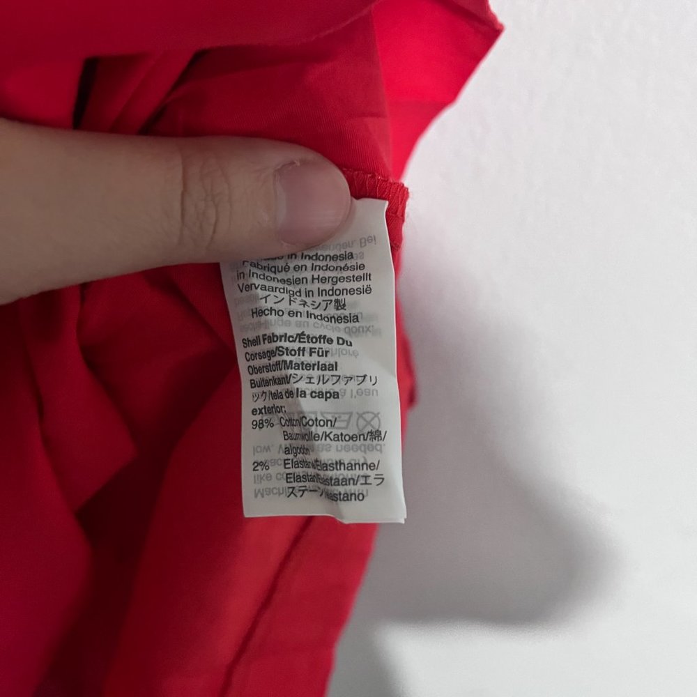 J. Crew Red Cotton V Neck Faux Wrap Poplin Midi Dress Size 2 - Picture 7 of 9